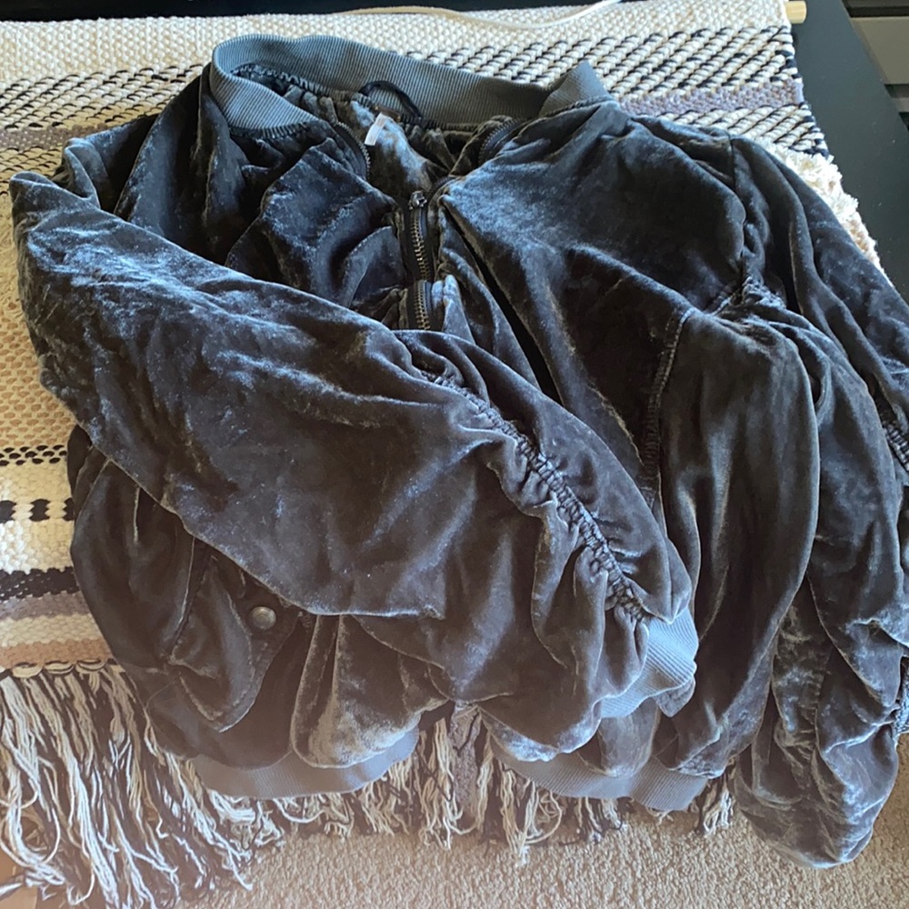 Free People grey/green velvet bomber jacket